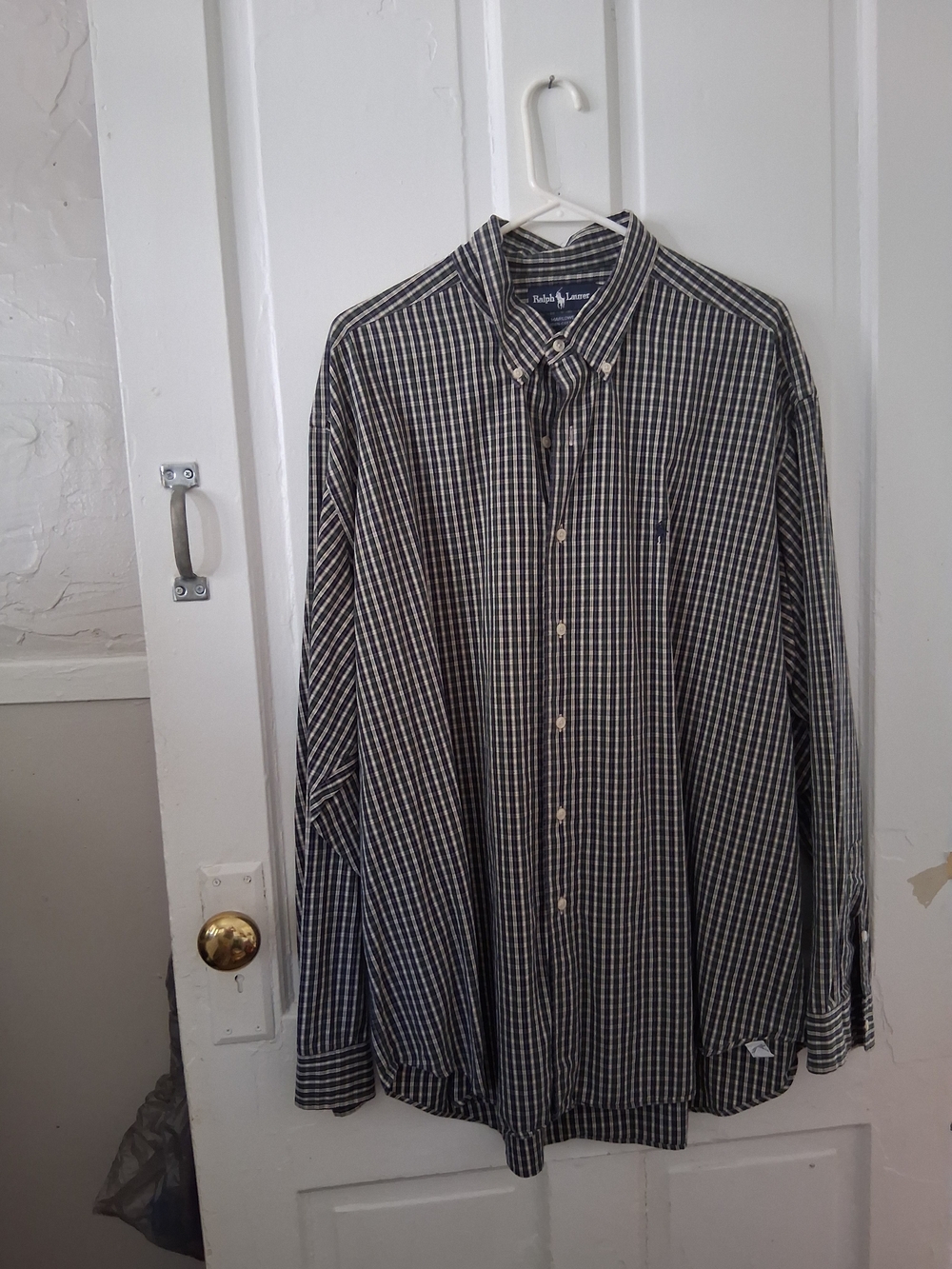 Men's XXL Ralph Lauren Marlowe Navy and White Checkered Plaid Button-Down Shirt